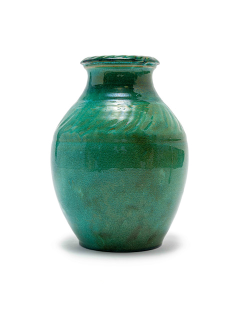 #linn Ware:ceramic Studio; Bulbous Vase with Relief Patterns
