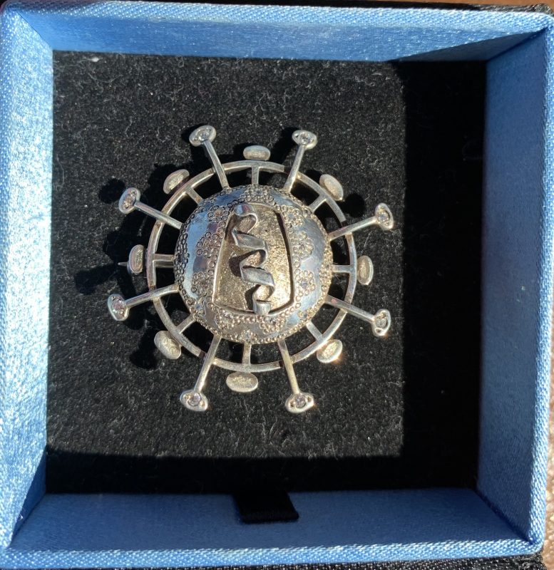 #hiv Schematic Cross Section Inspired Silver and Round Cubics Brooch Img 1