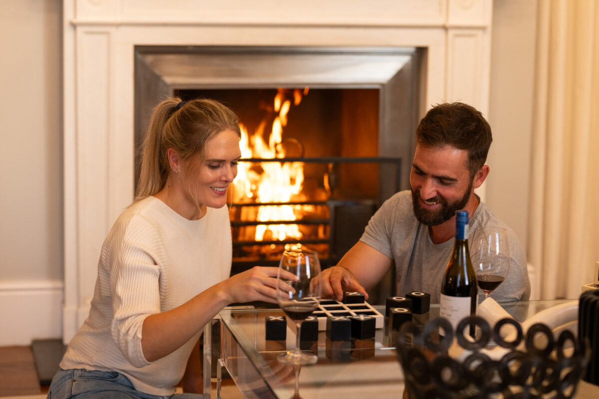 #brookdale Estate Manor House Couple in Lounge at Fire